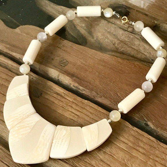 Vintage Ivory Bakelite MOP Pearl Bib Necklace Rare - Picture 3 of 7